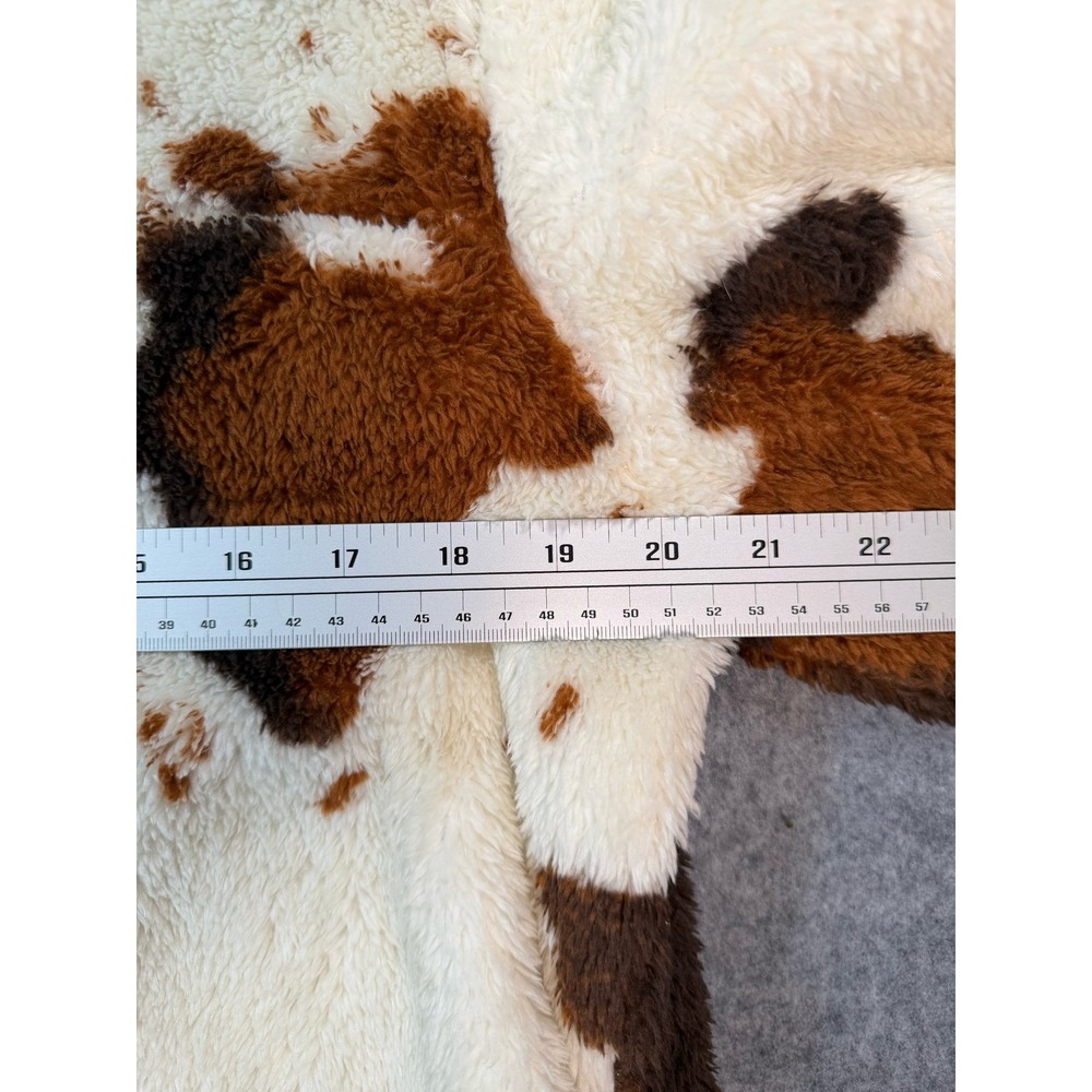Cow‎ Print Quarter Zip Fleece Pullover Brown White Fuzzy Faux Fur Sweater - Picture 4 of 5